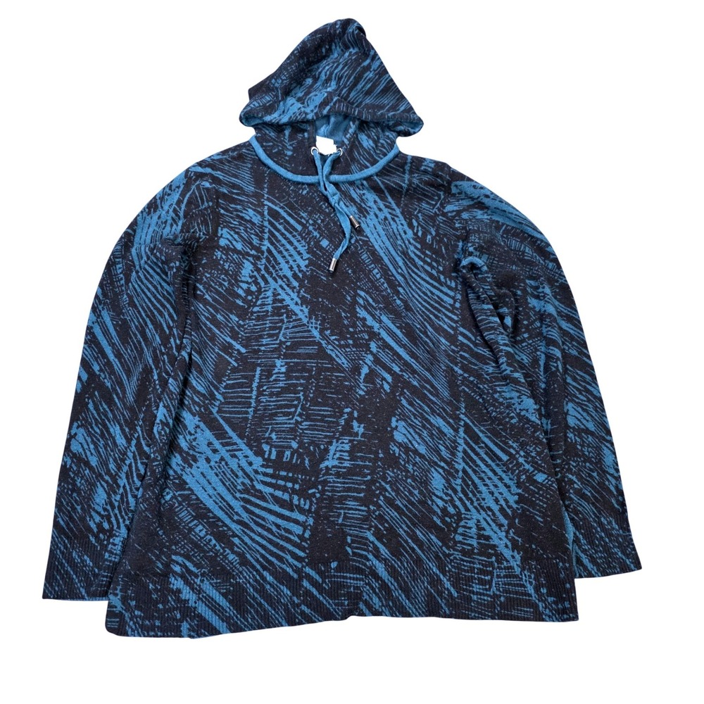 Chicos Zenergy Abstract Knit Cashmere Blend‎ Hoodie Women's Size S Teal Black